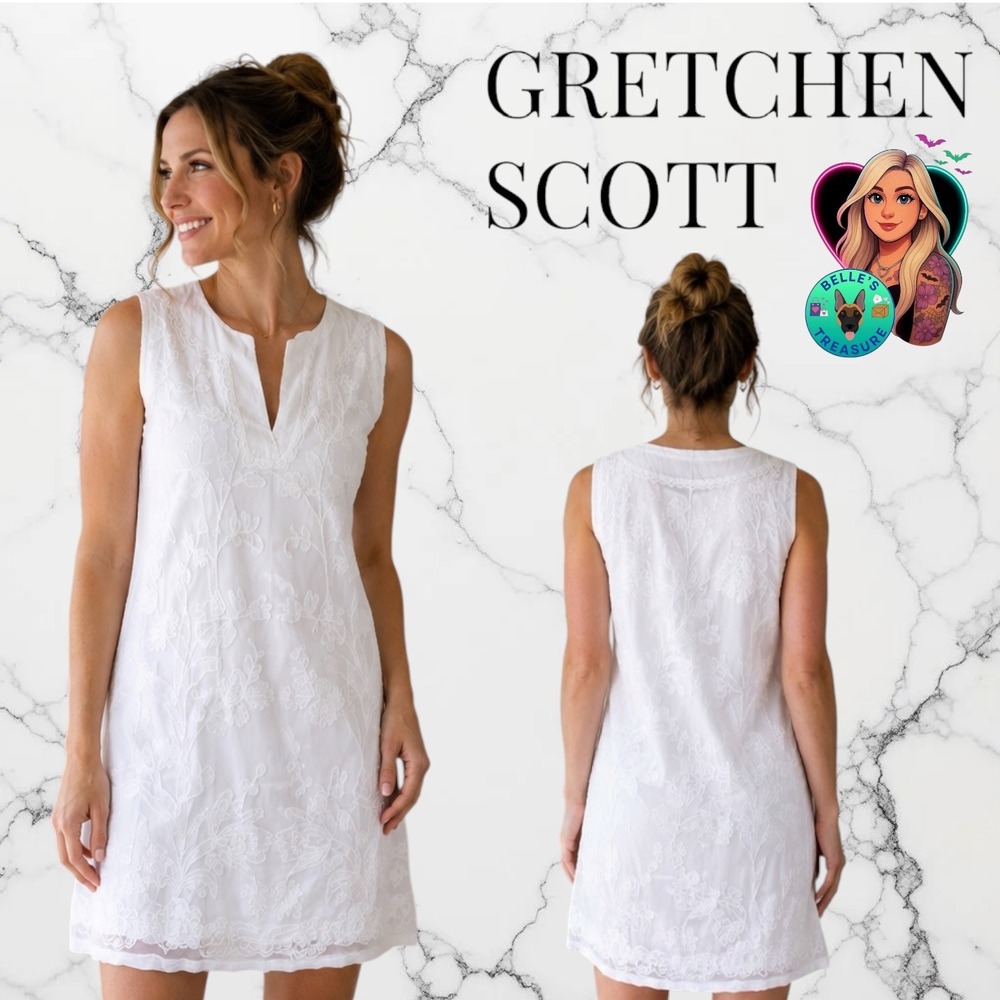 Gretchen Scott White Floral Embroidered Lace Shift Dress Women's XS NEW Resort